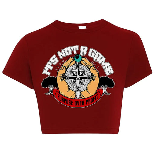 Womens Crop Tops | Purpose Over Profit Embroidered Maroon Crop Top - INAG™