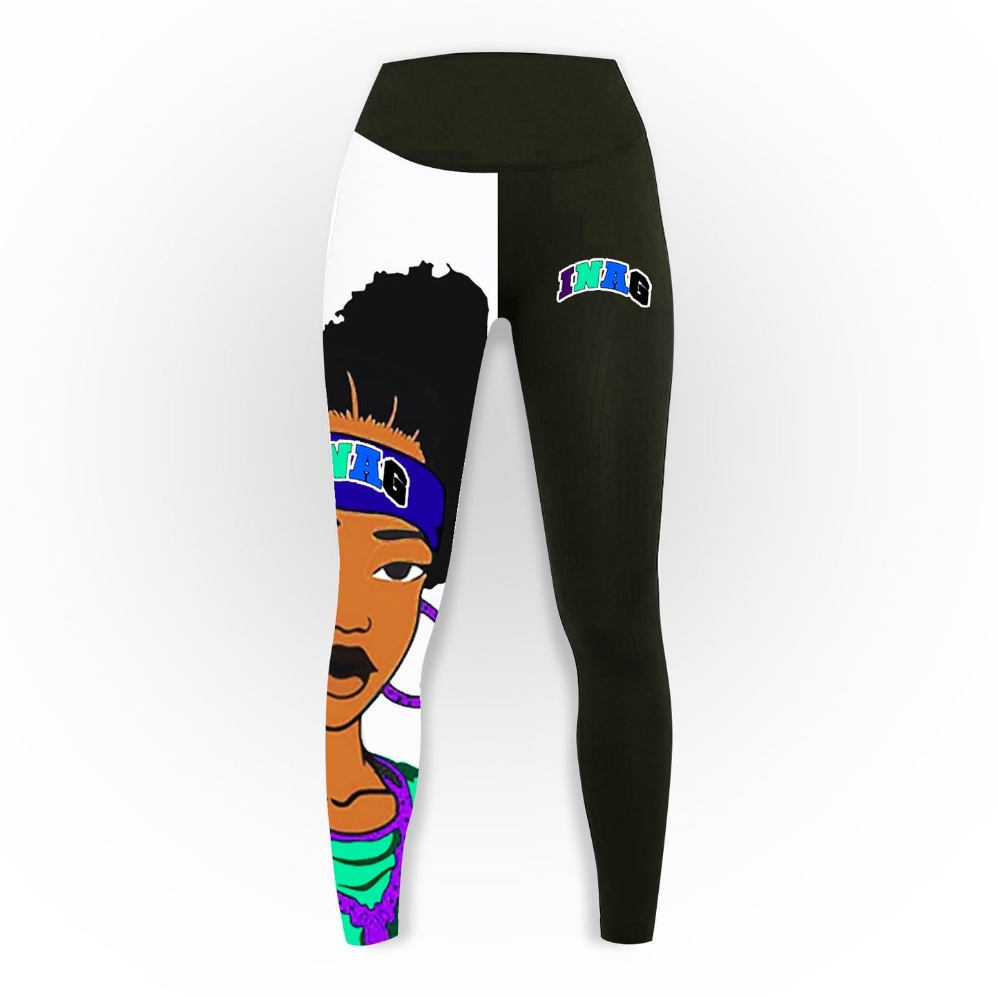 Black and White Graphic Leggings for Women with Afro Puffs logo - It's Not A Game Apparel™