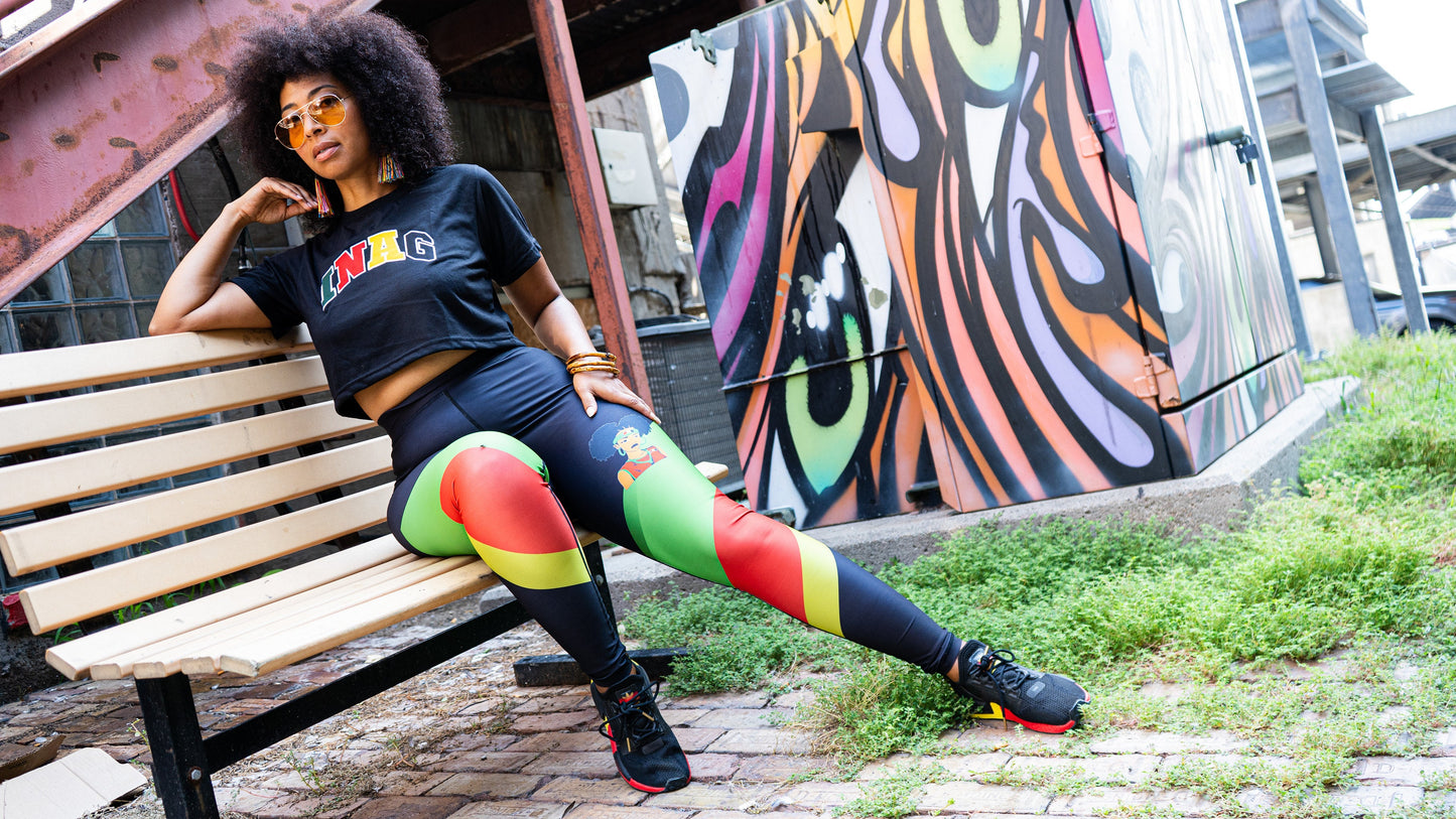 Black Graphic Leggings for Women with Afro Puffs logo - It's Not A Game Apparel™