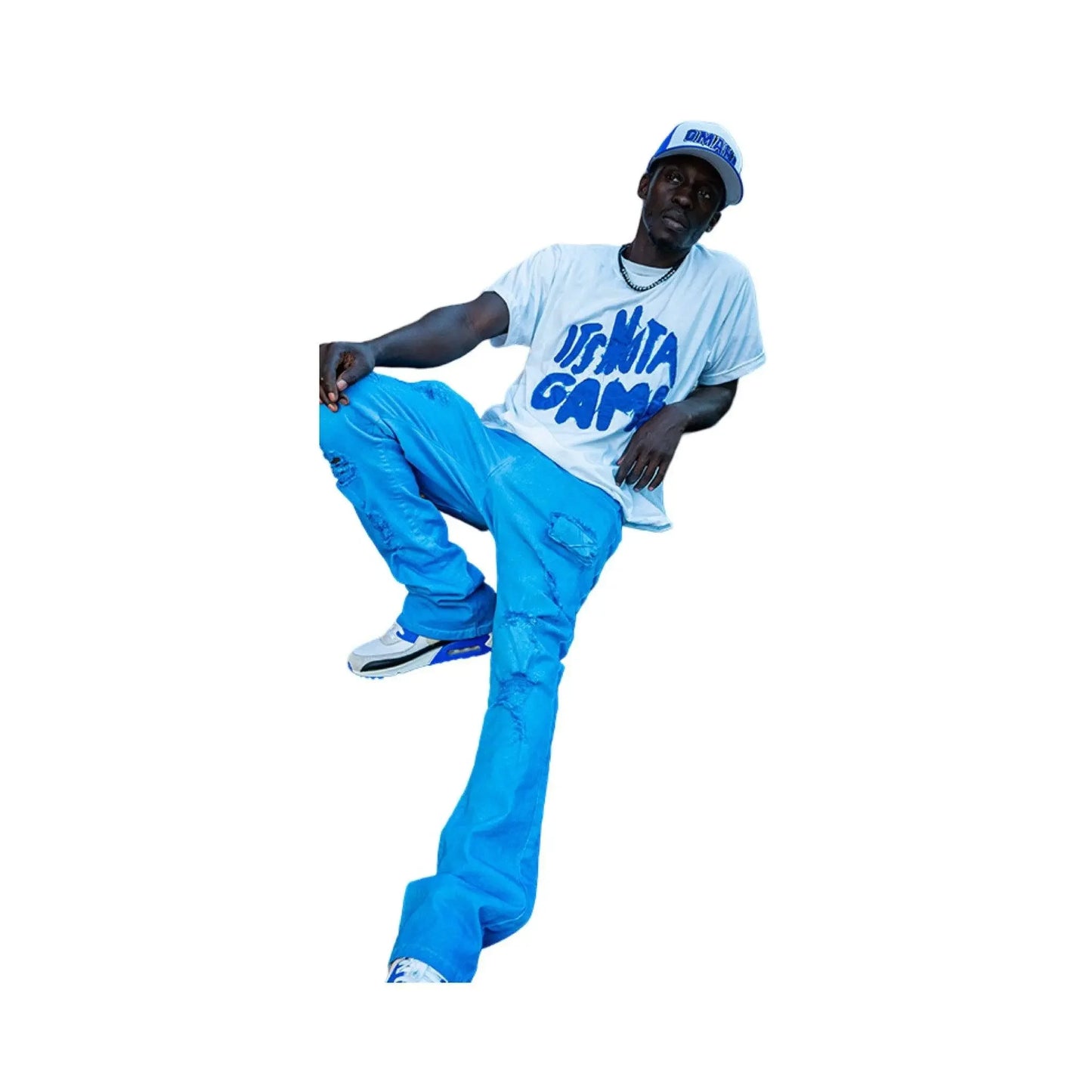 Men's Blue Graphic T Shirt| Custom Embroidered Streetwear Tee - It's Not A Game Apparel™