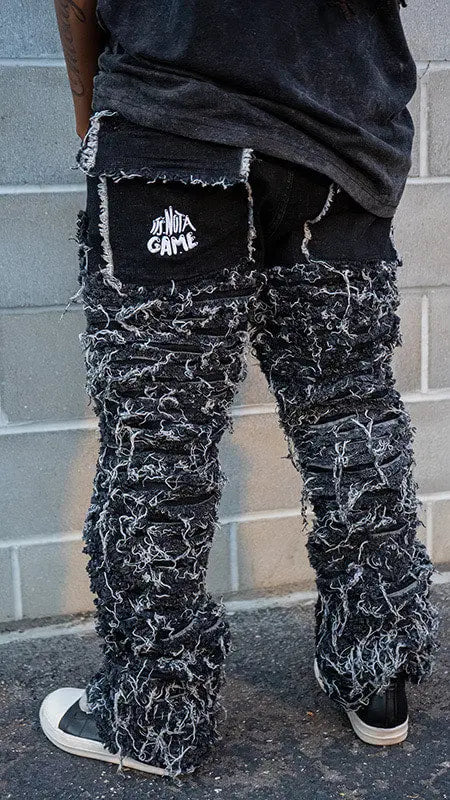 Men's Black Shredded Super Stacked Jeans - INAG™