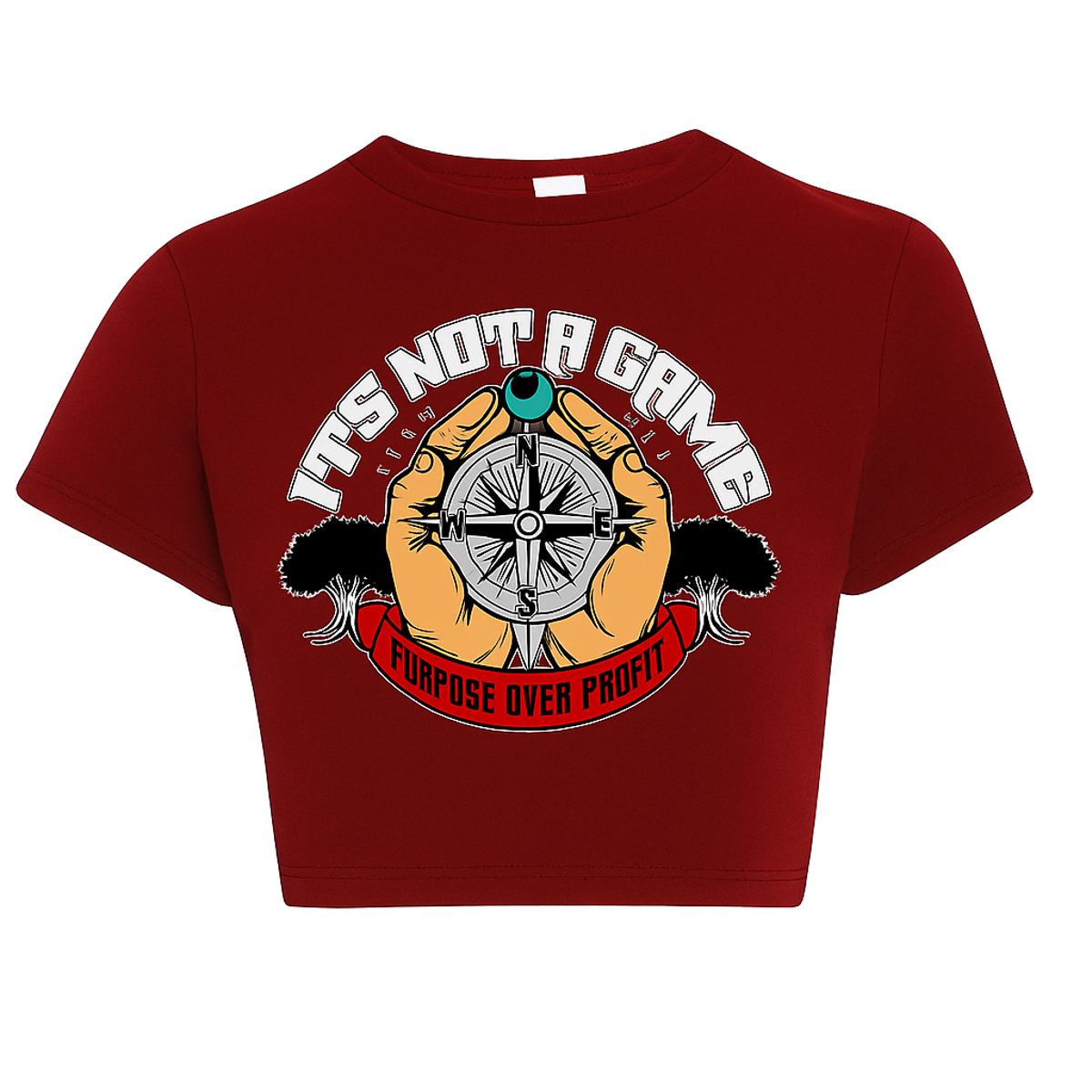 Womens Crop Tops | Purpose Over Profit Embroidered Maroon Crop Top - INAG™