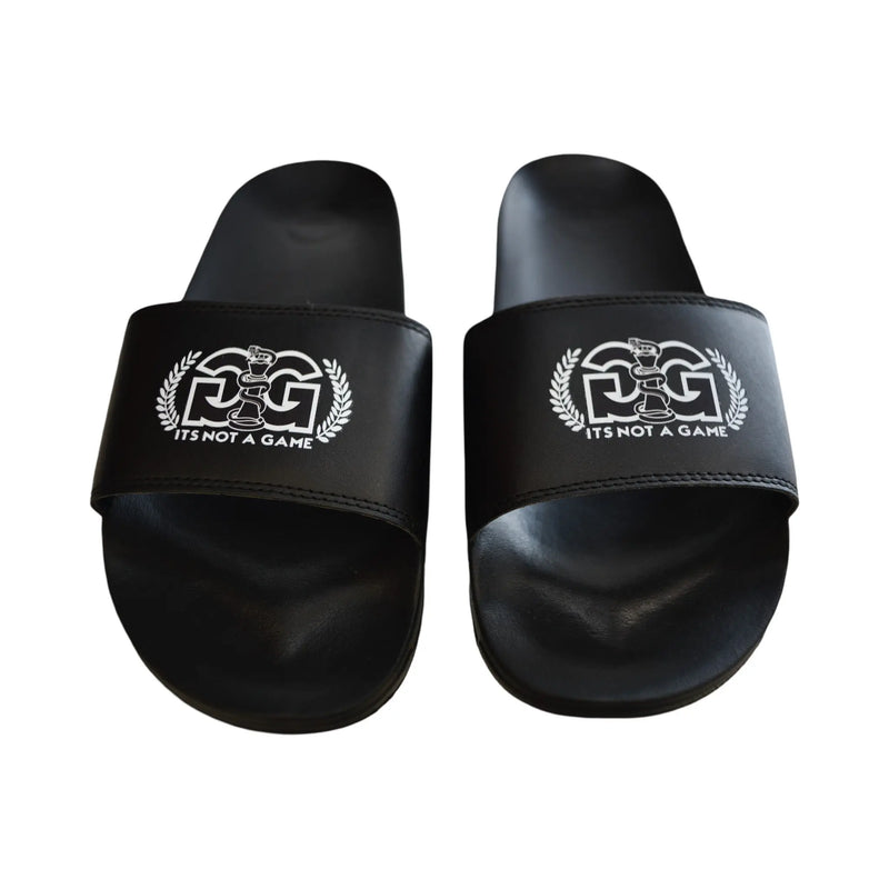 "Black Cobra Crown Adjustable Unisex Slides|Flat Slip-On Comfortable Sandals" - INAG Brand