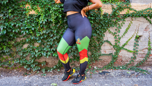 Black Graphic Leggings for Women with Afro Puffs logo - It's Not A Game Apparel™