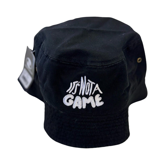 It's Not a Game Black Bucket Hat - white Embroidered Logo - It's Not A Game Apparel™