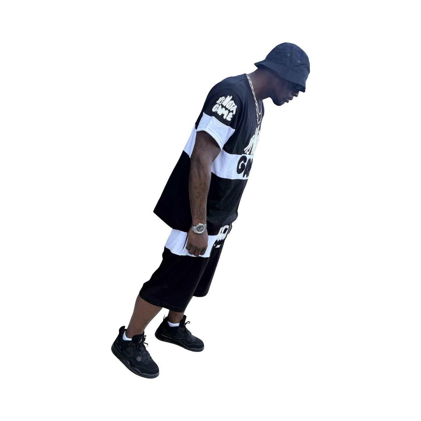 It's Not a Game Men's Black & White Short Set with Distressed Logo - It's Not A Game Apparel™
