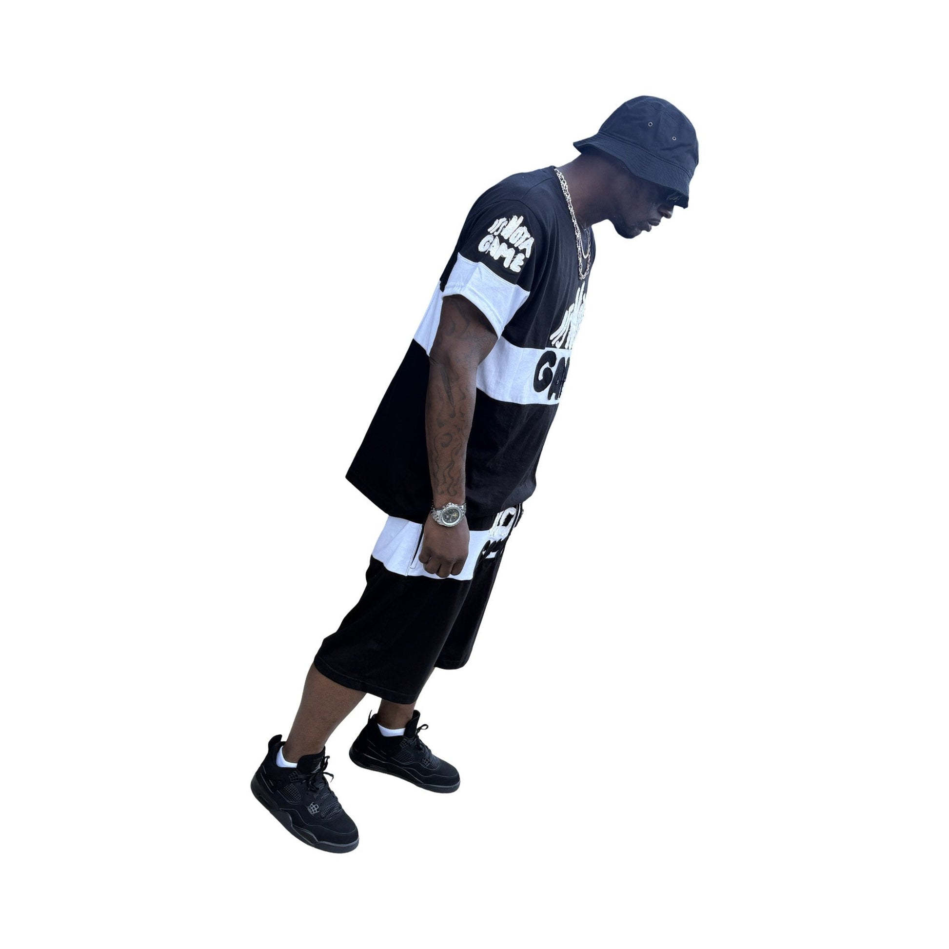 It's Not a Game Men's Black & White Short Set with Distressed Logo - It's Not A Game Apparel™