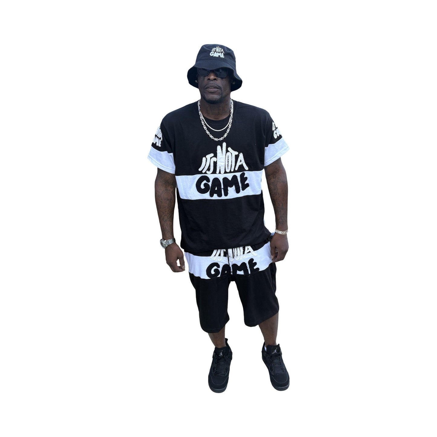 It's Not a Game Men's Black & White Short Set with Distressed Logo - It's Not A Game Apparel™
