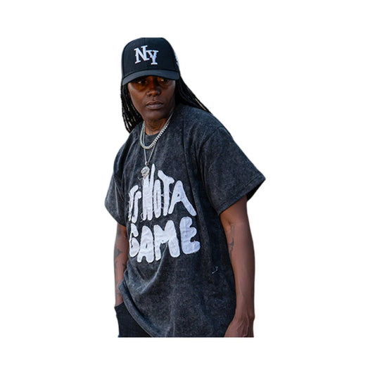 Mens Black Acid Wash Graphic T Shirt|Custom Printed Streetwear Tee - It's Not A Game Apparel™