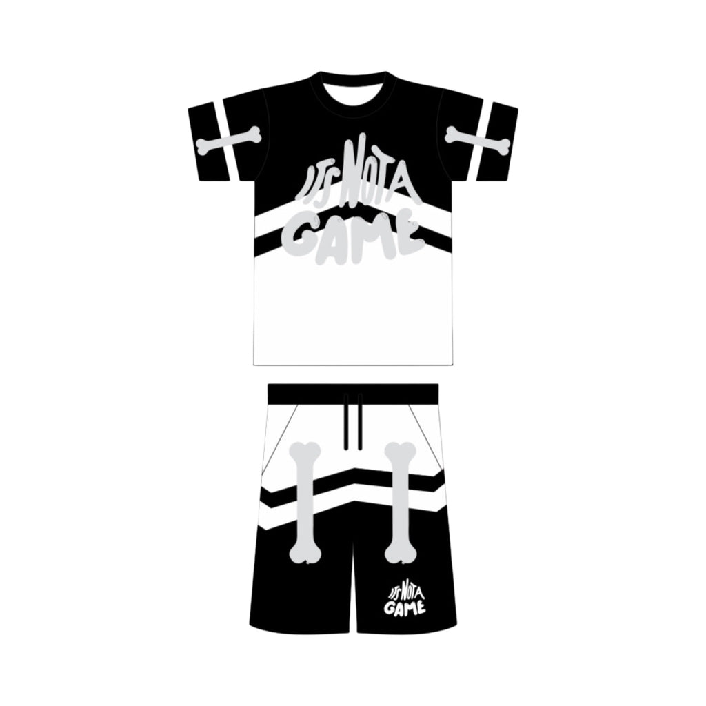 Men's Black and White Bone Logo Short Set - It's Not a Game Distressed Edition - It's Not A Game Apparel™