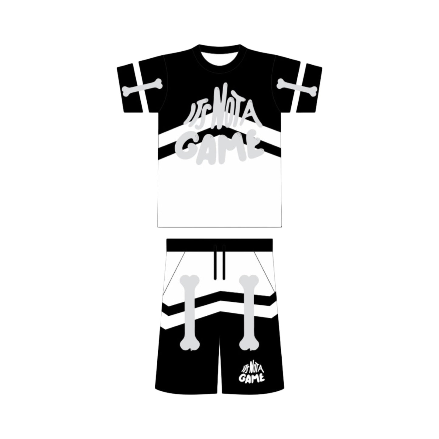 Men's Black and White Bone Logo Short Set - It's Not a Game Distressed Edition - It's Not A Game Apparel™