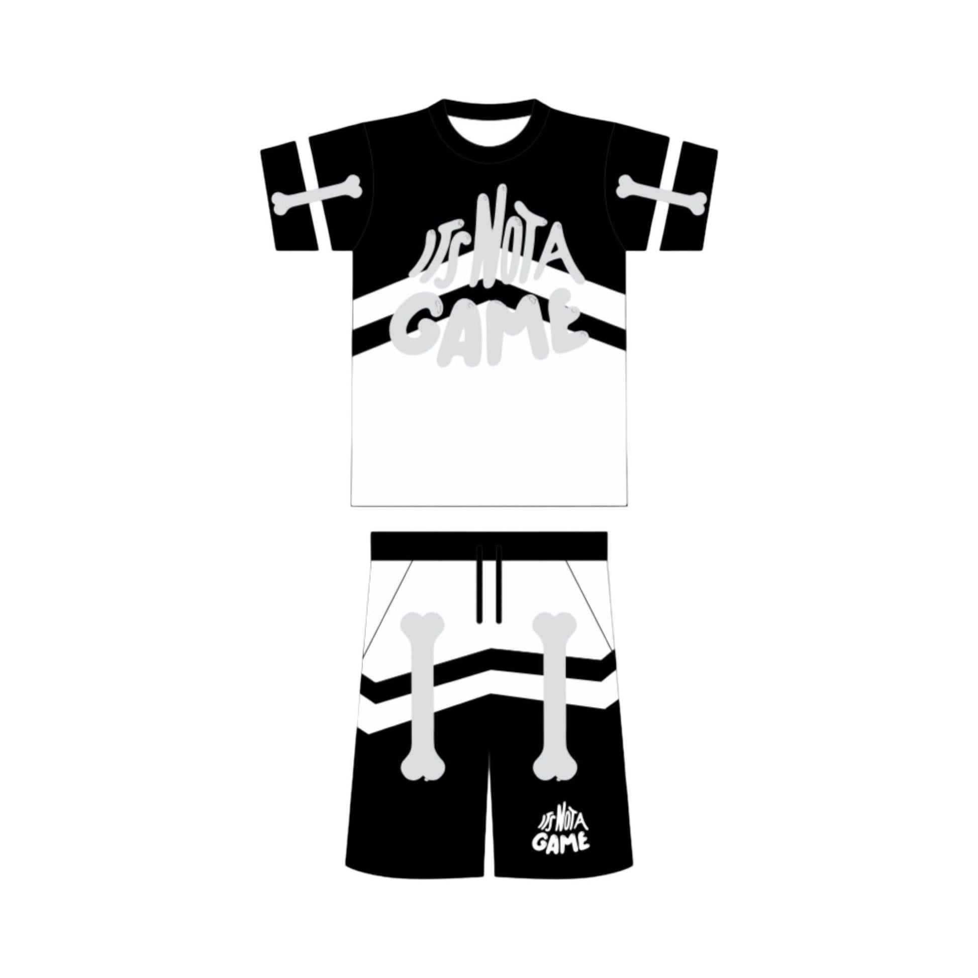 Men's Black and White Bone Logo Short Set - It's Not a Game Distressed Edition - It's Not A Game Apparel™