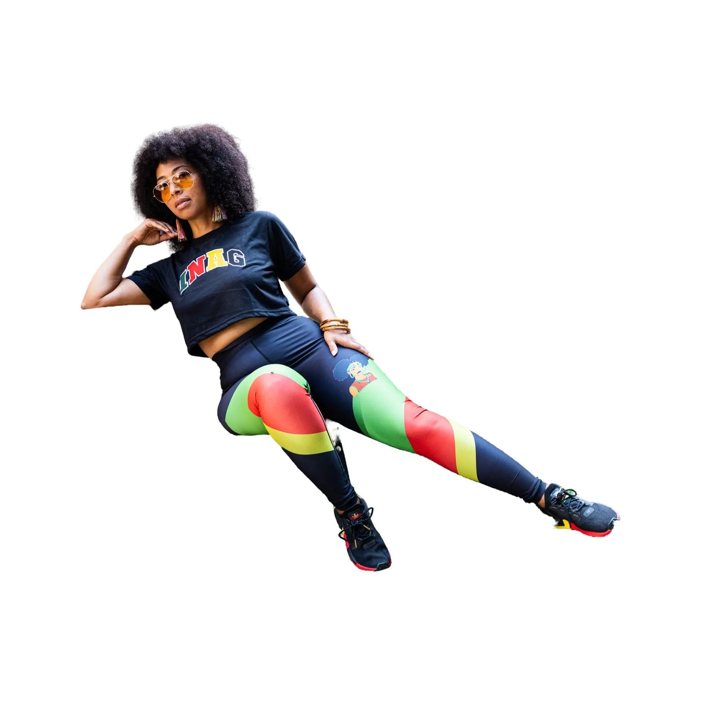 Black Graphic Leggings for Women with Afro Puffs logo - INAG™